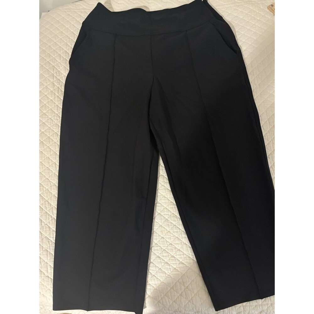 Athleta Stellar Wide Crop Sz 10 New $129 Black Pants Straight Leg Side Zip